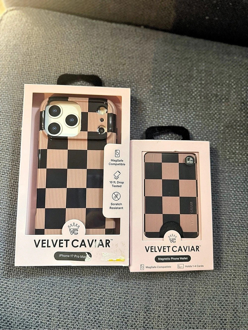 Velvet Caviar Black & Nude Checkerboard iPhone 17 Pro Max Case and Magnetic phon